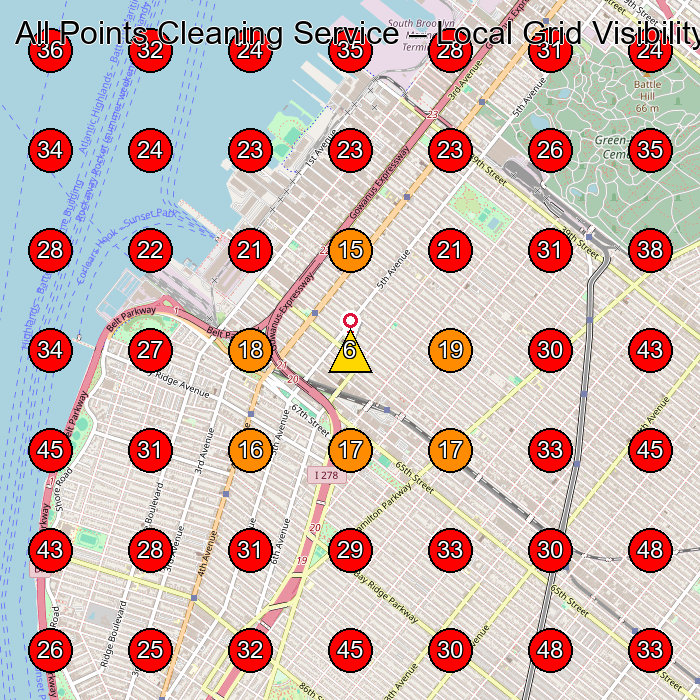All Points Cleaning Service GeoGrid visibility map for Commercial Cleaning Service in Brooklyn